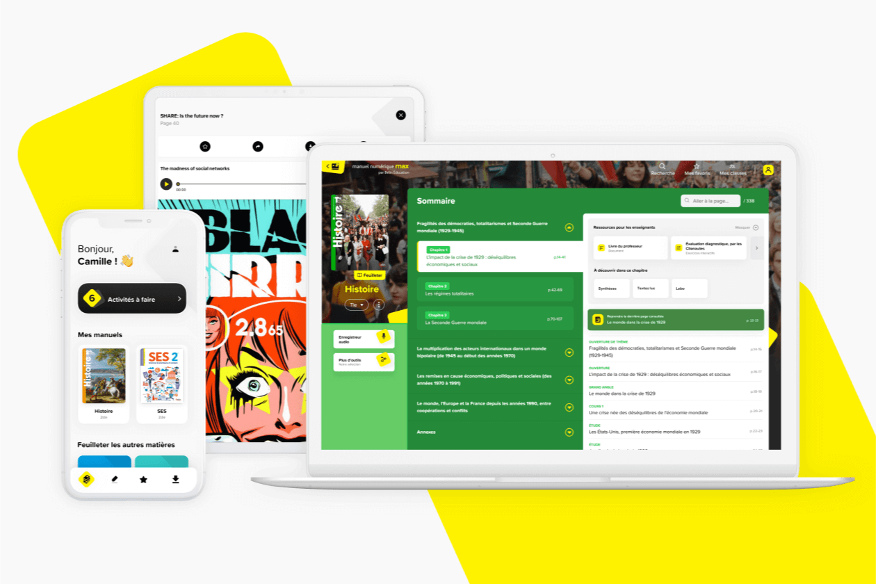 Plateformes d'apprentissage Belin Education sur desktop, mobile et tablette